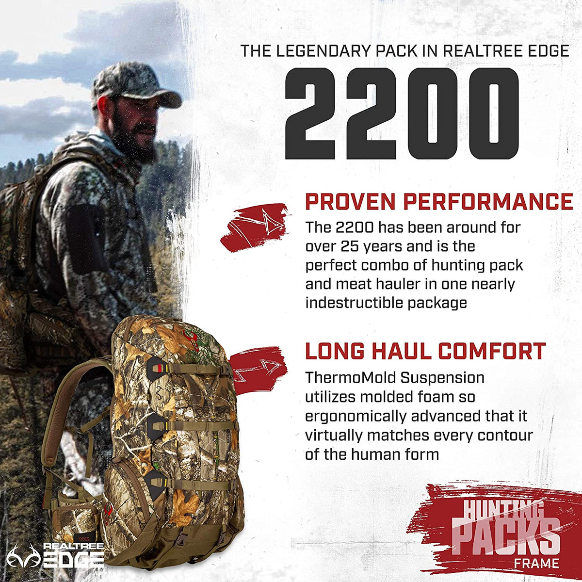 Badlands 2200 Large Hunting Backpack with Built in Meat Hauler Realtree Edge